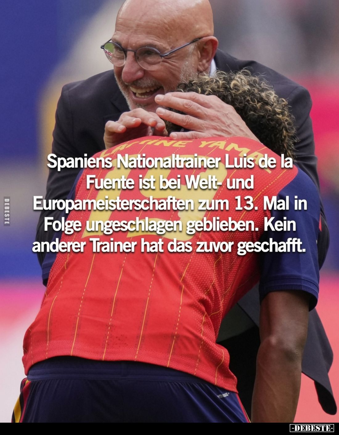 Spaniens Nationaltrainer Luis de la Fuente ist bei Welt- und Europameisterschaften zum 13. Mal in Folge ungeschlagen gebliebe...