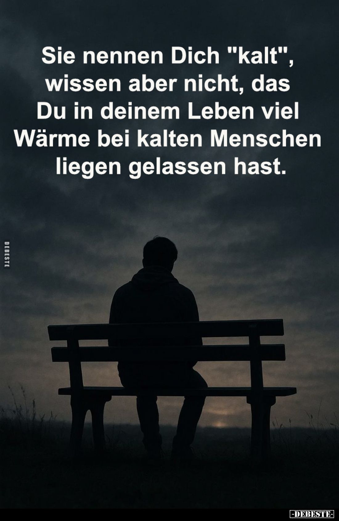 Sie nennen Dich "kalt",
wissen aber nicht, das
Du in deinem Leben viel
Wärme bei kalten Menschen
liegen gel...
