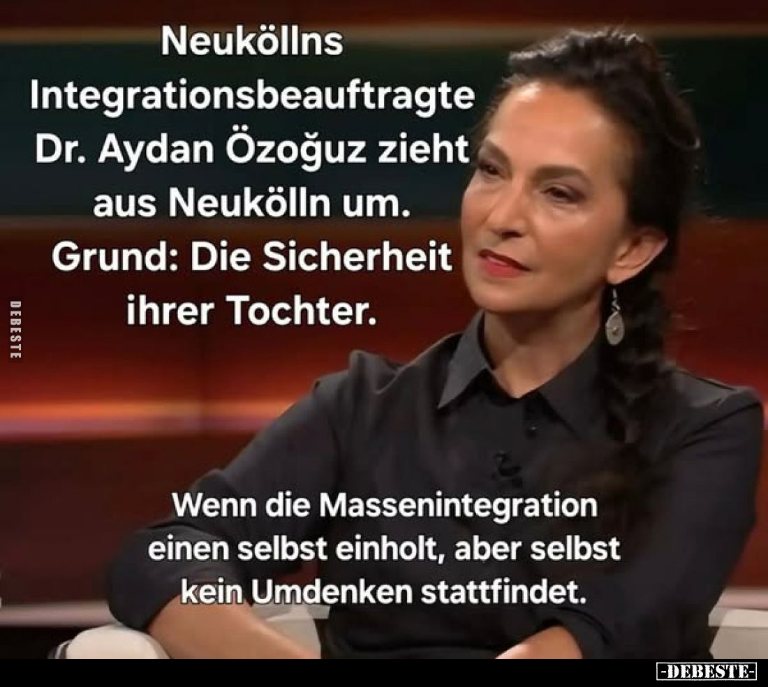 Neuköllns Integrationsbeauftragte Dr. Aydan Özoğuz zieht aus Neukölln um.
Grund: Die Sicherheit ihrer Tochter.
Wenn die Mas...