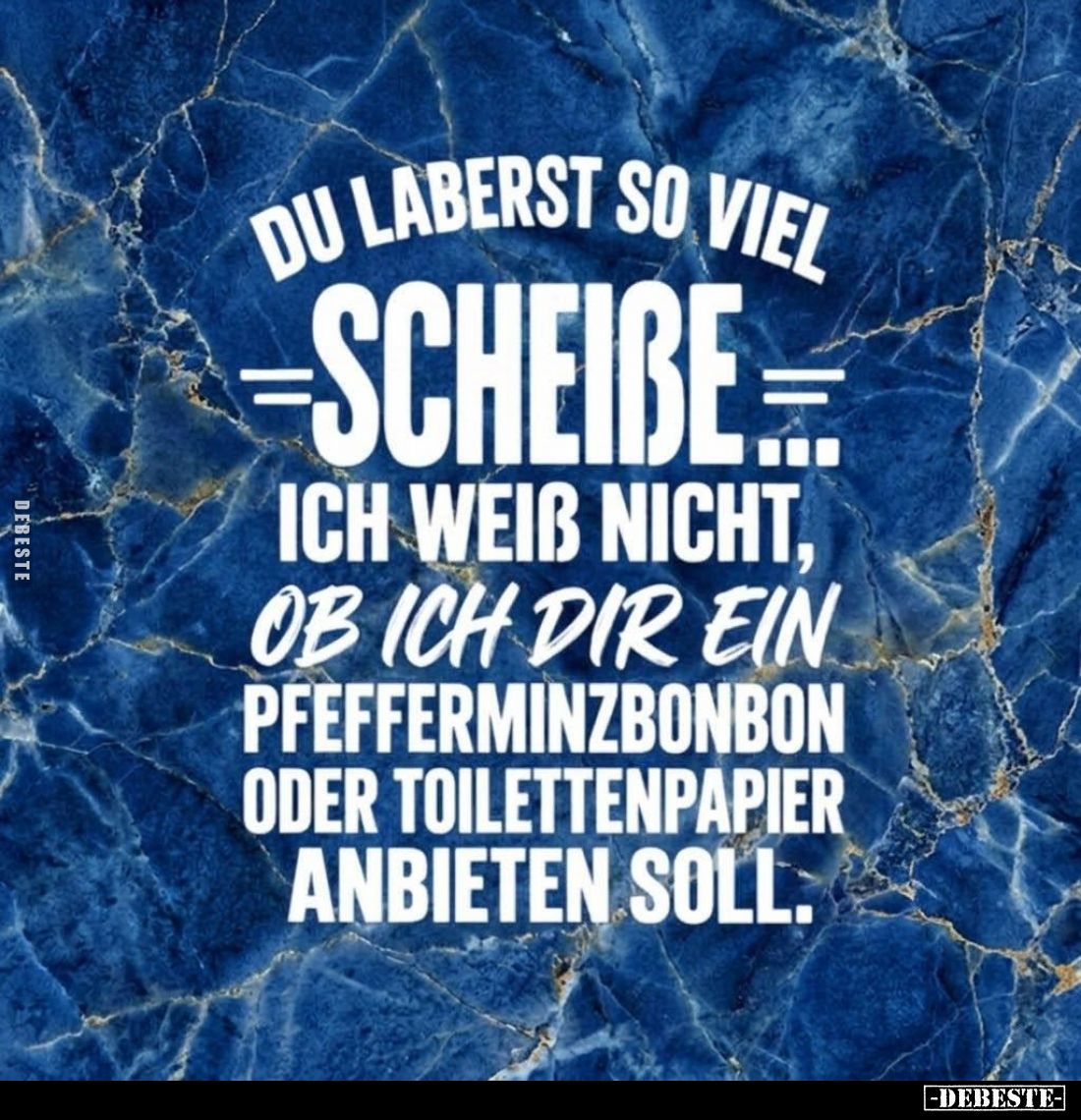 Du laberst so viel Scheiße...
Ich weiß nicht, ob ich dir ein Pfefferminzbonbon oder Toilettenpapier anbieten soll.