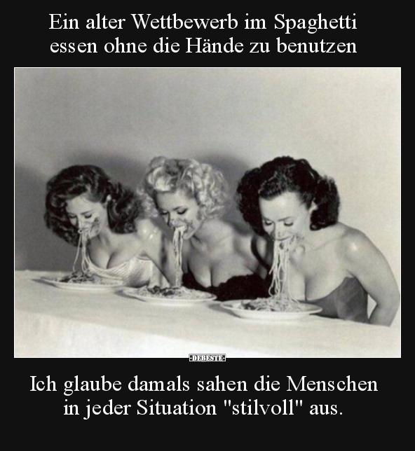 Ein alter Wettbewerb im Spaghetti essen ohne die Hände zu.. - Lustige Bilder | DEBESTE.de