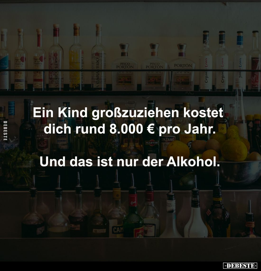 Ein Kind großzuziehen kostet 
dich rund 8.000 € pro Jahr.

Und das ist nur der Alkohol.