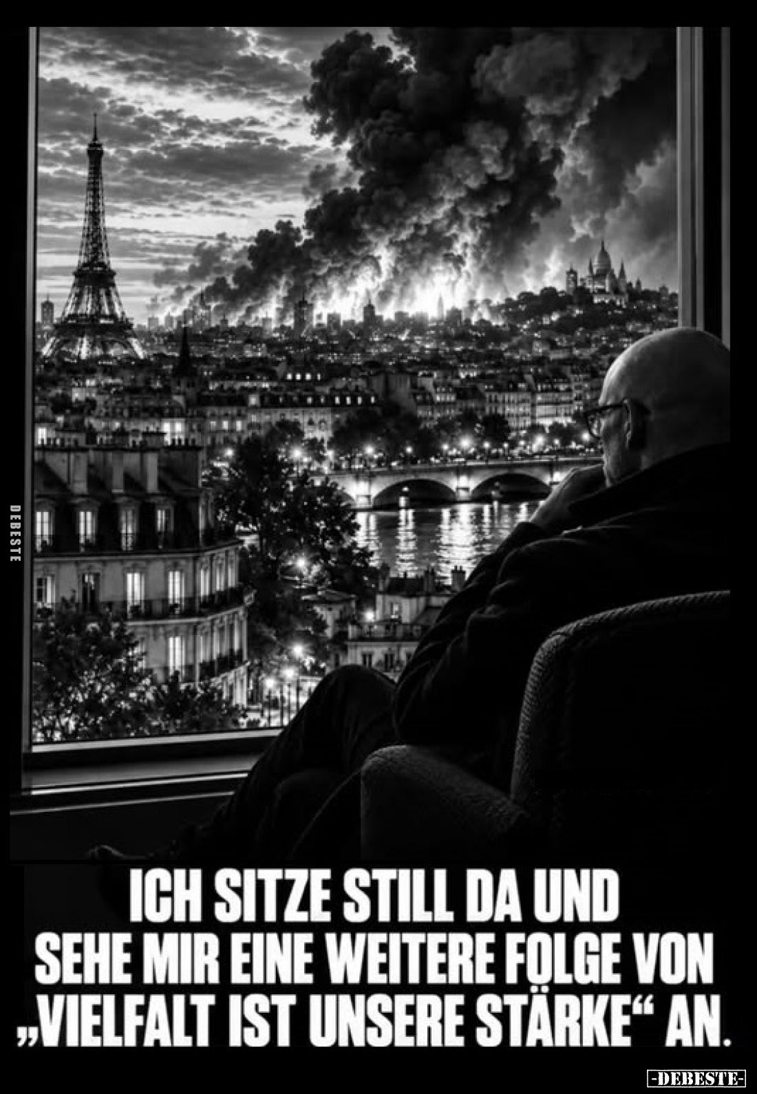 Ich sitze still da und sehe mir eine weitere Folge von „Vielfalt ist unsere Stärke“ an.