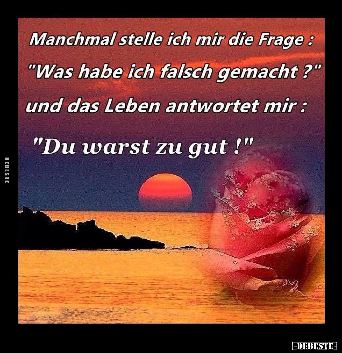 Manchmal stelle ich mir die Frage:
"Was habe ich falsch gemacht?" -
und das Leben antwortet mir:
"Du warst ...