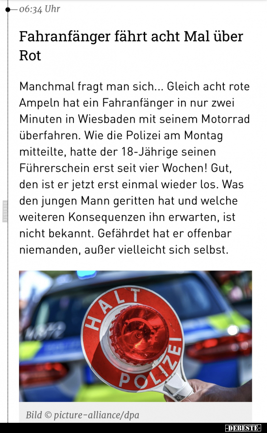 Fahranfänger fährt acht Mal über Rot