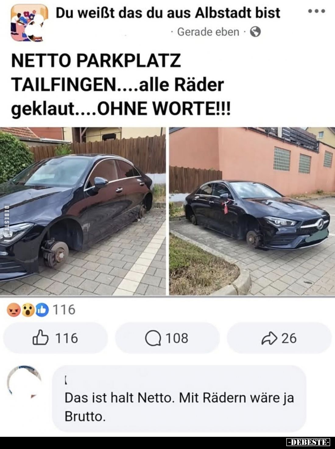 NETTO PARKPLATZ TAILFINGEN....alle Räder geklaut....OHNE WORTE!!!