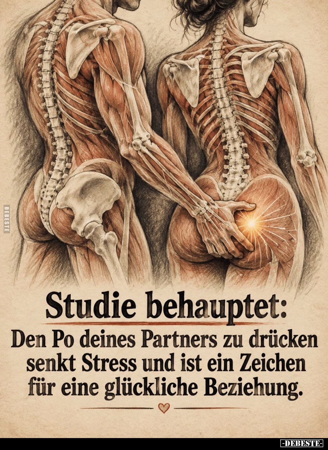 Studie behauptet:
Den Po deines Partners zu drücken, senkt Stress und ist ein Zeichen für eine glückliche Beziehung.