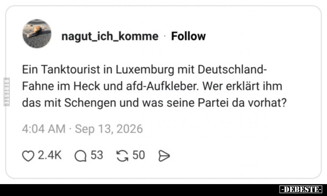 Ein Tanktourist in Luxemburg mit Deutschland- Fahne im Heck.. - Lustige Bilder | DEBESTE.de
