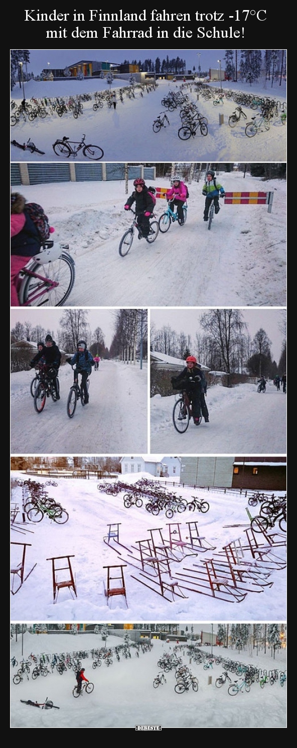 Kinder in Finnland fahren trotz -17°C mit dem Fahrrad in.. - Lustige Bilder | DEBESTE.de
