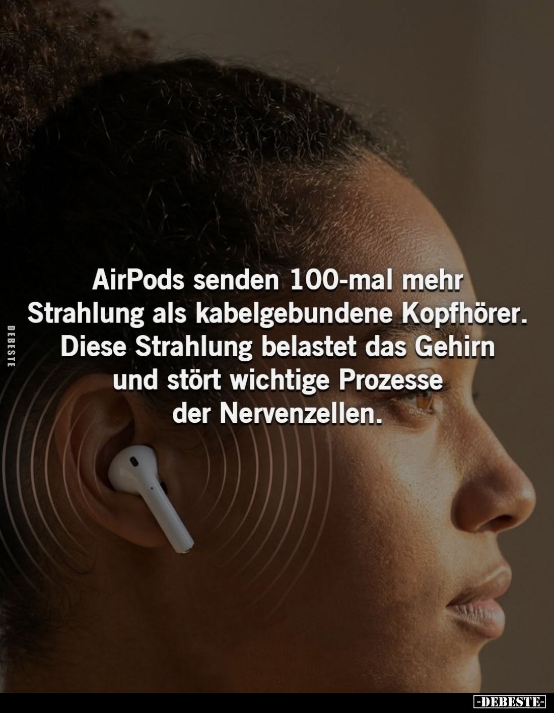 AirPods senden 100-mal mehr Strahlung als kabelgebundene Kopfhörer.
Diese Strahlung belastet das Gehirn und stört wichtige P...