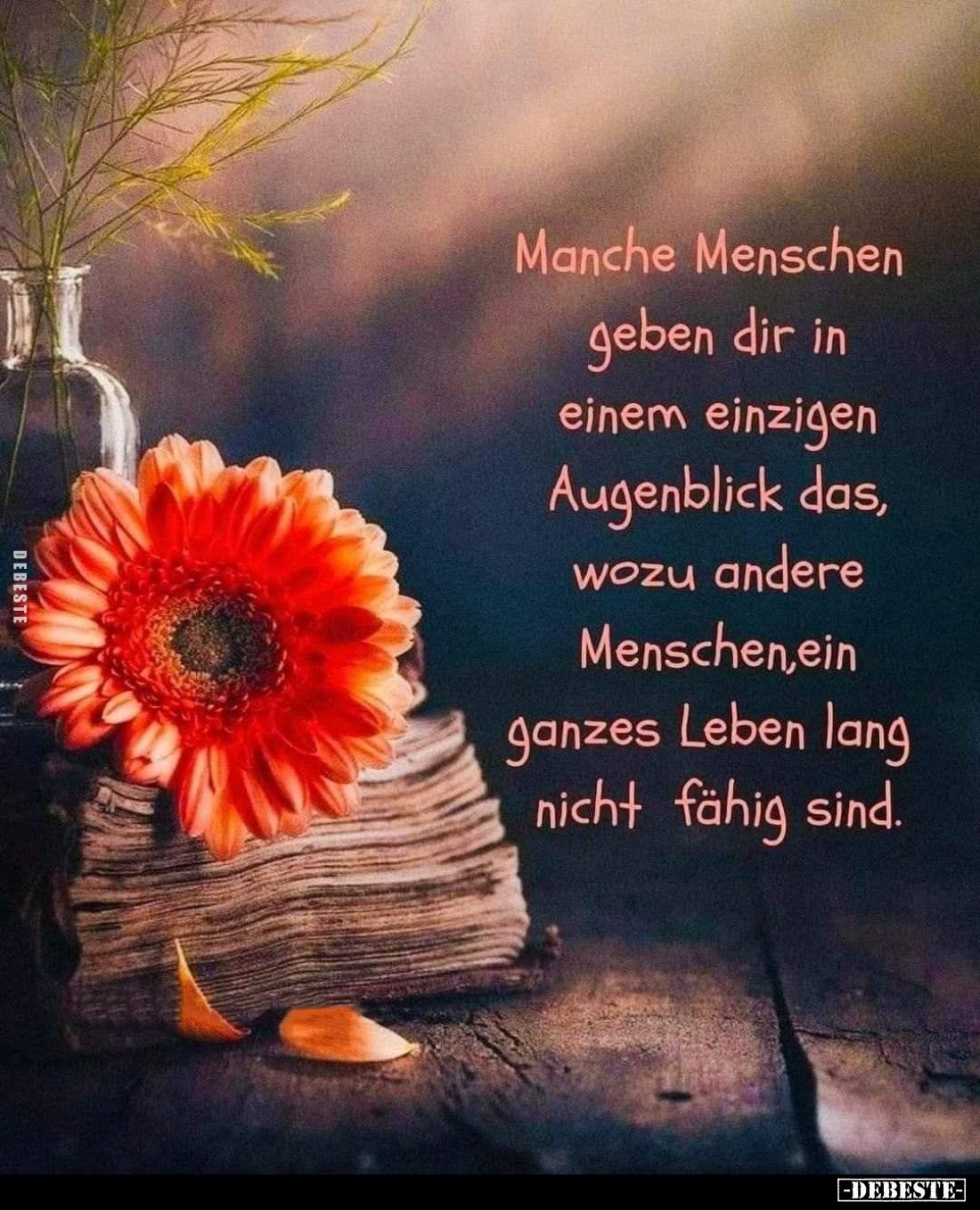 Manche Menschen geben dir in einem einzigen Augenblick das, wozu andere Menschen, ein ganzes Leben lang nicht fähig sind.