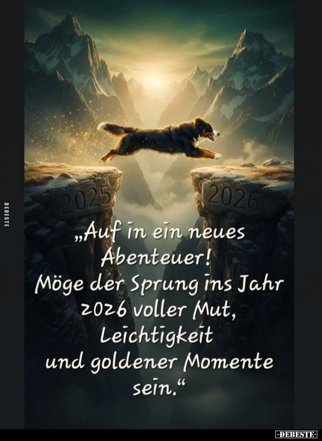„Auf in ein neues Abenteuer!
Möge der Sprung ins Jahr 2026 voller Mut, Leichtigkeit und goldener Momente sein."