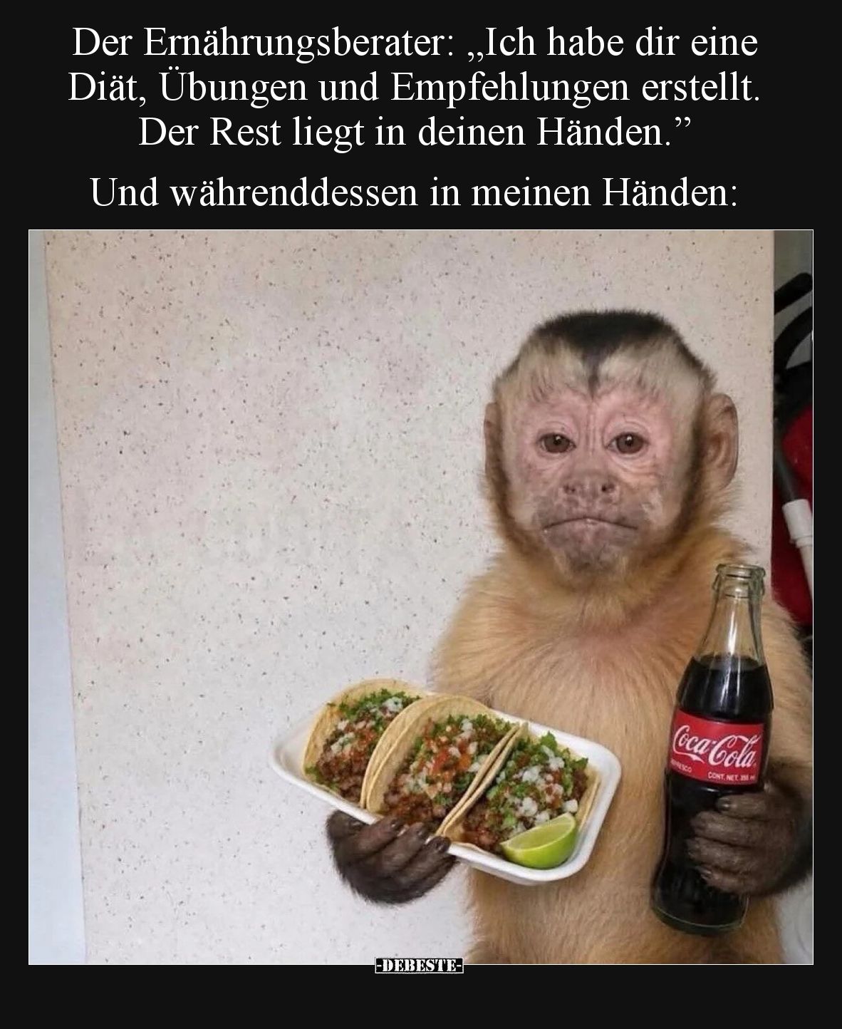 Der Ernährungsberater: „Ich habe dir eine Diät, Übungen und Empfehlungen erstellt. Der Rest liegt in deinen Händen.”
Und ...