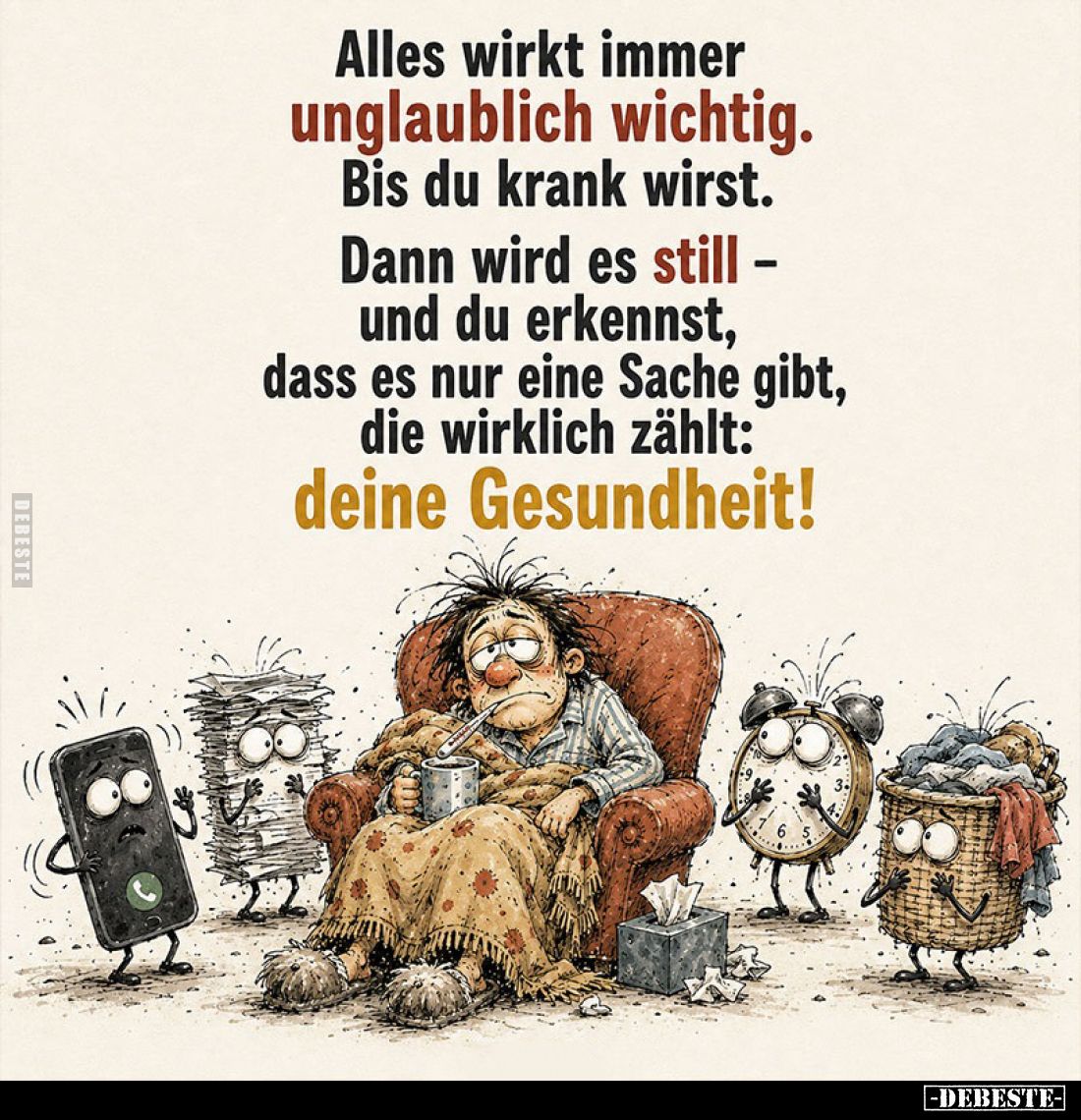 Alles wirkt immer
unglaublich wichtig.
Bis du krank wirst.
Dann wird es still -und du erkennst, dass es nur eine Sache gib...