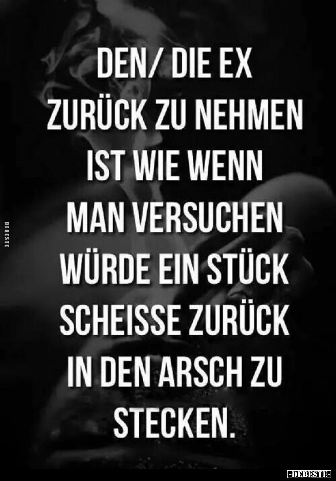 Den/die Ex zurück zu nehmen ist wie wenn man versuchen würde ein Stück Scheisse zurück in den Arsch zu stecken.