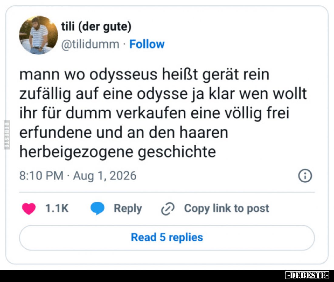 Mann, wo Odysseus heißt Gerät rein zufällig auf eine Odyssee? Ja, klar, wen wollt ihr für dumm verkaufen? Eine völlig frei er...