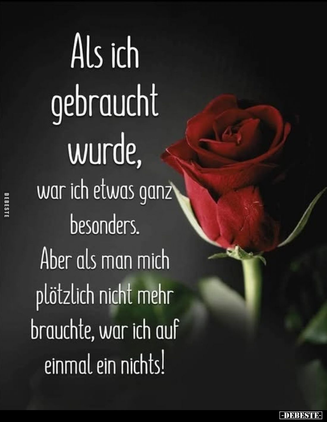 als ich gebraucht wurde, war ich etwas ganz besonders.
aber als man mich plötzlich nicht mehr brauchte, war ich auf einmal e...