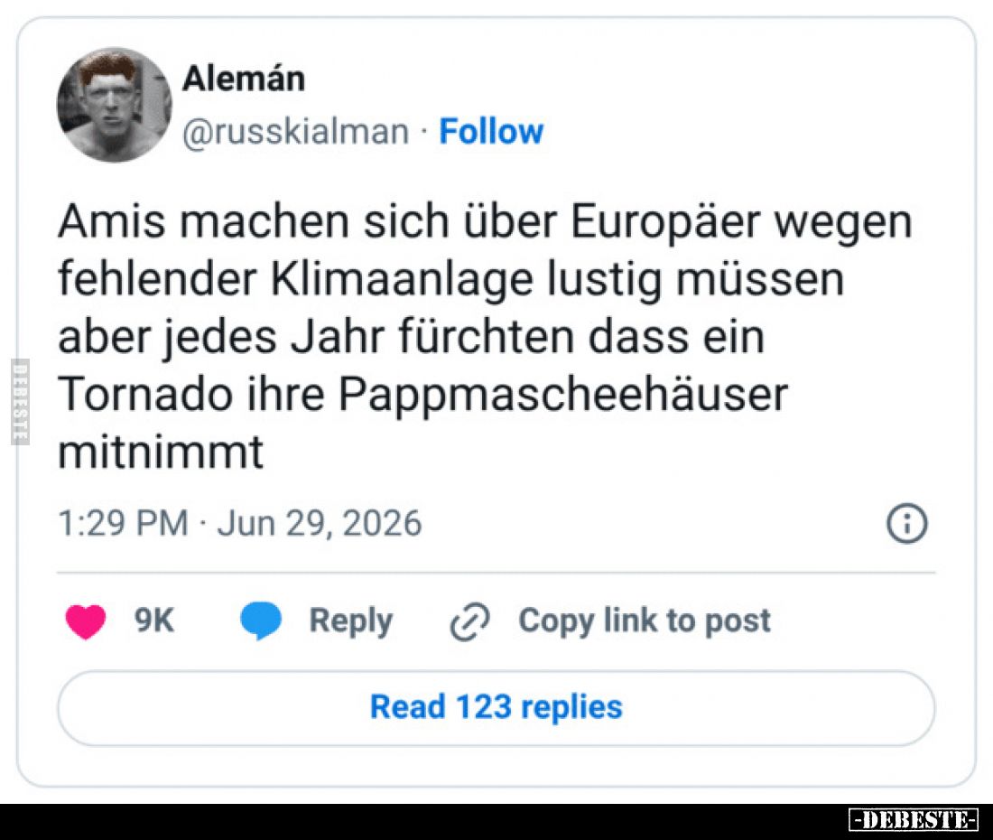 Amis machen sich über Europäer wegen fehlender Klimaanlage lustig müssen aber jedes Jahr fürchten dass ein Tornado ihre Pappm...