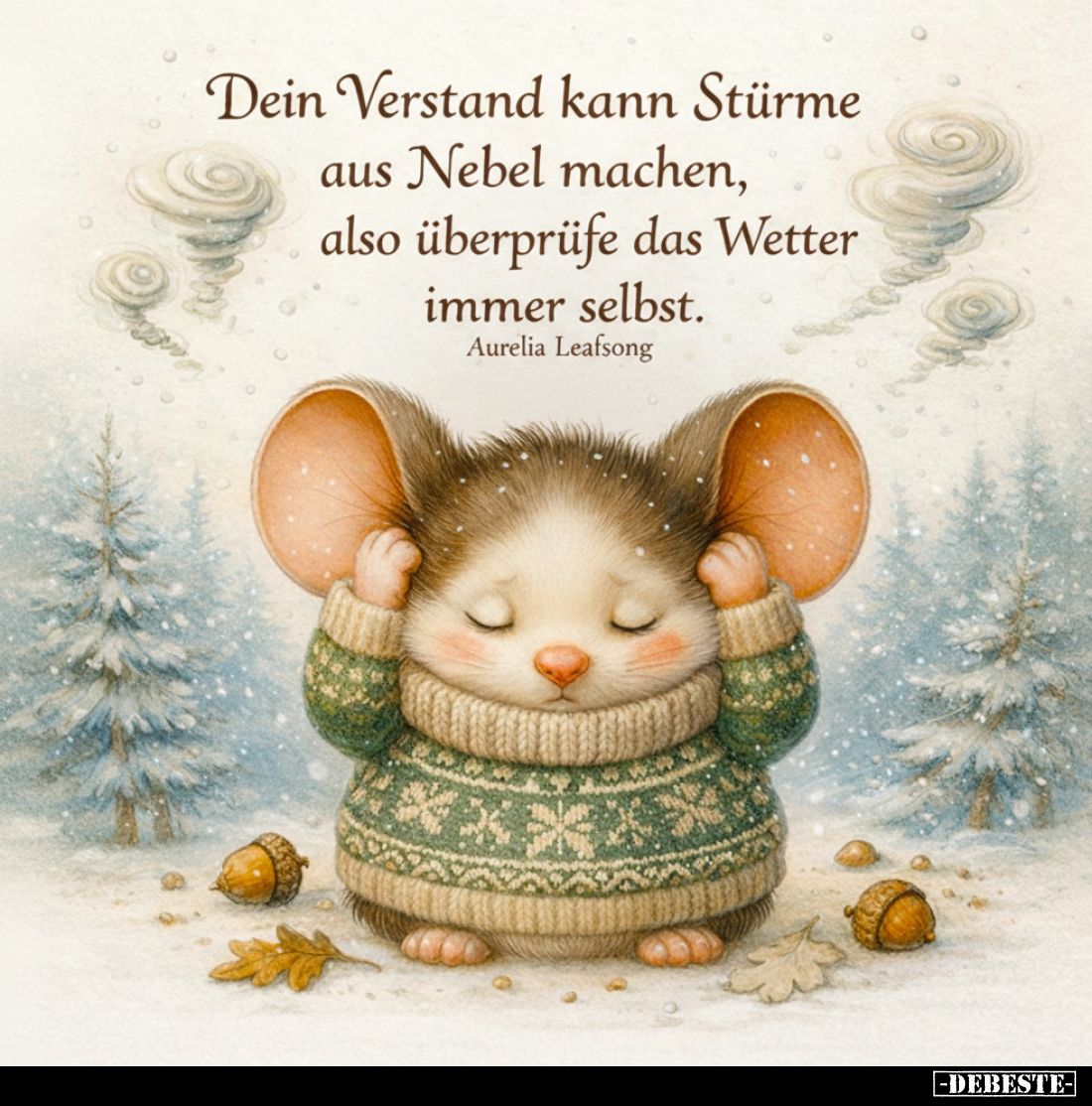 Dein Verstand kann Stürme aus Nebel machen, also überprüfe das Wetter immer selbst.
Aurelia Leafsong