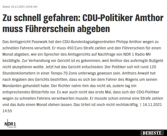 Zu schnell gefahren: CDU-Politiker Amthor muss Führerschein.. - Lustige Bilder | DEBESTE.de