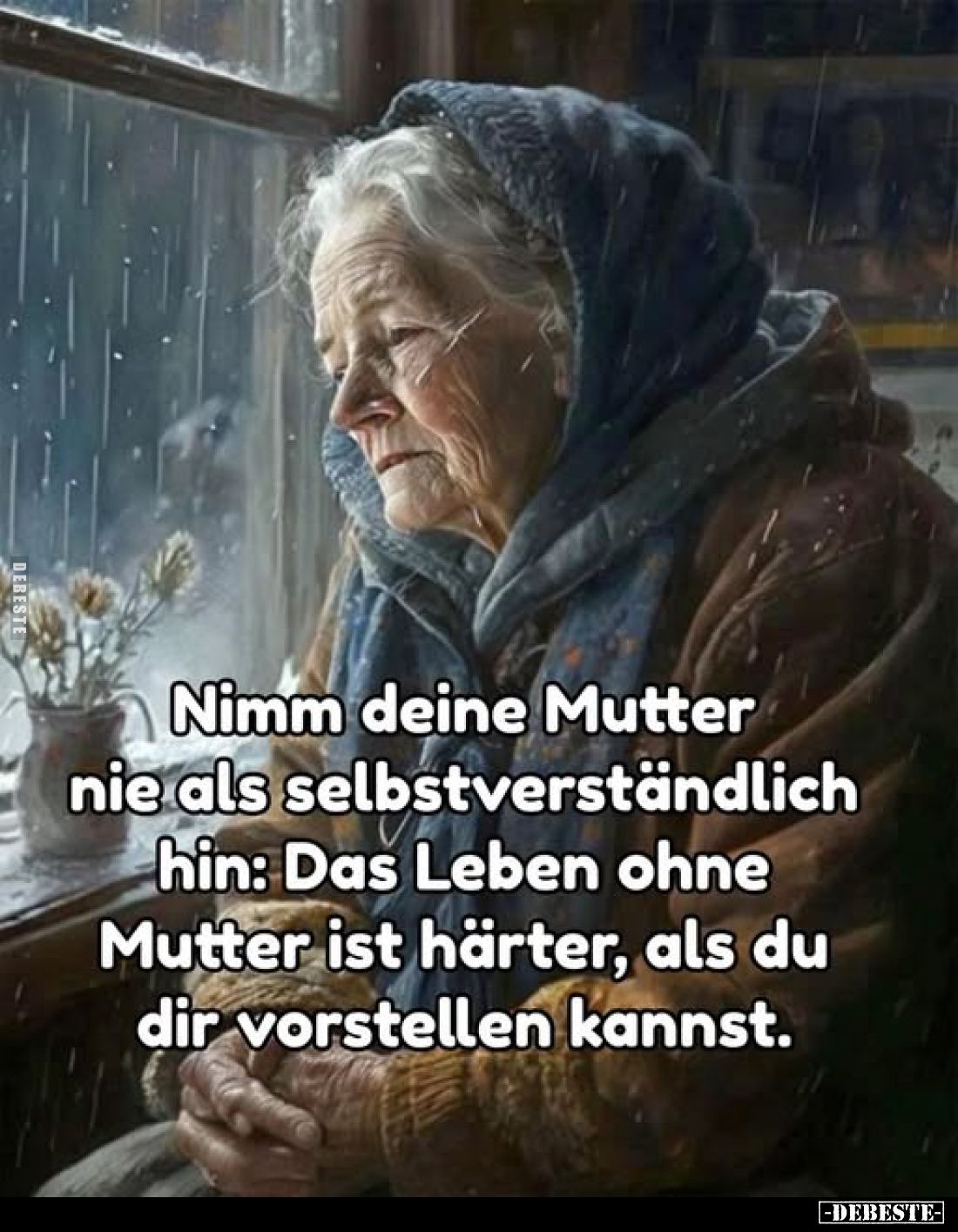 Nimm deine Mutter nie als selbstverständlich 
hin: Das Leben ohne Mutter ist härter, als du dir vorstellen kannst.