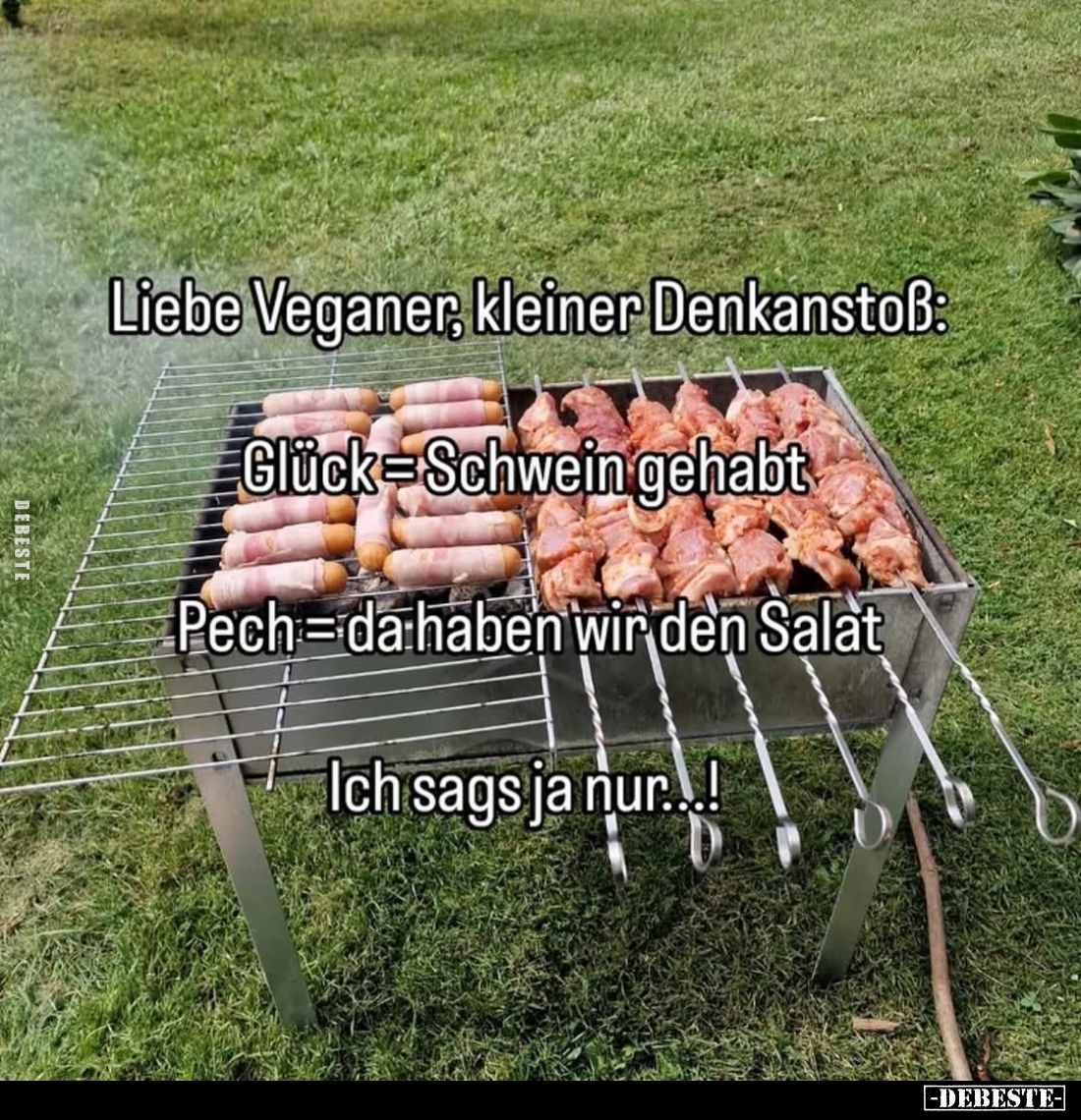 Liebe Veganer, kleiner Denkanstoß:
Glück = Schwein gehabt
Pech = da haben wir den Salat
Ich sags ja nur...!
