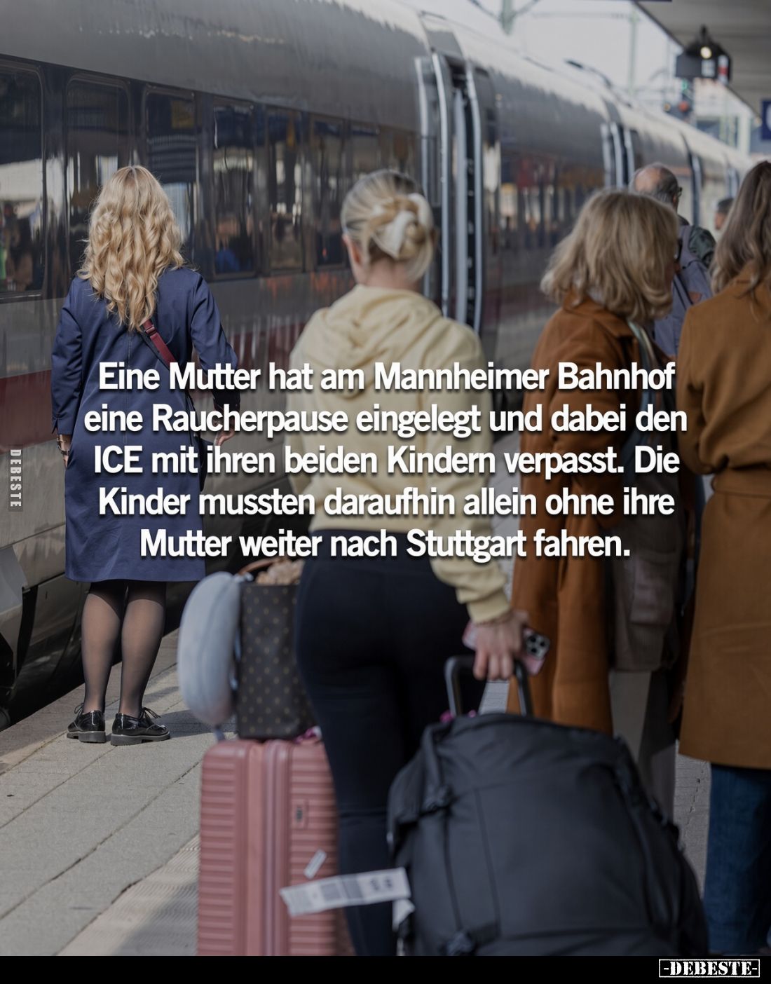 Eine Mutter hat am Mannheimer Bahnhof eine Raucherpause eingelegt und dabei den ICE mit ihren beiden Kindern verpasst. Die Ki...