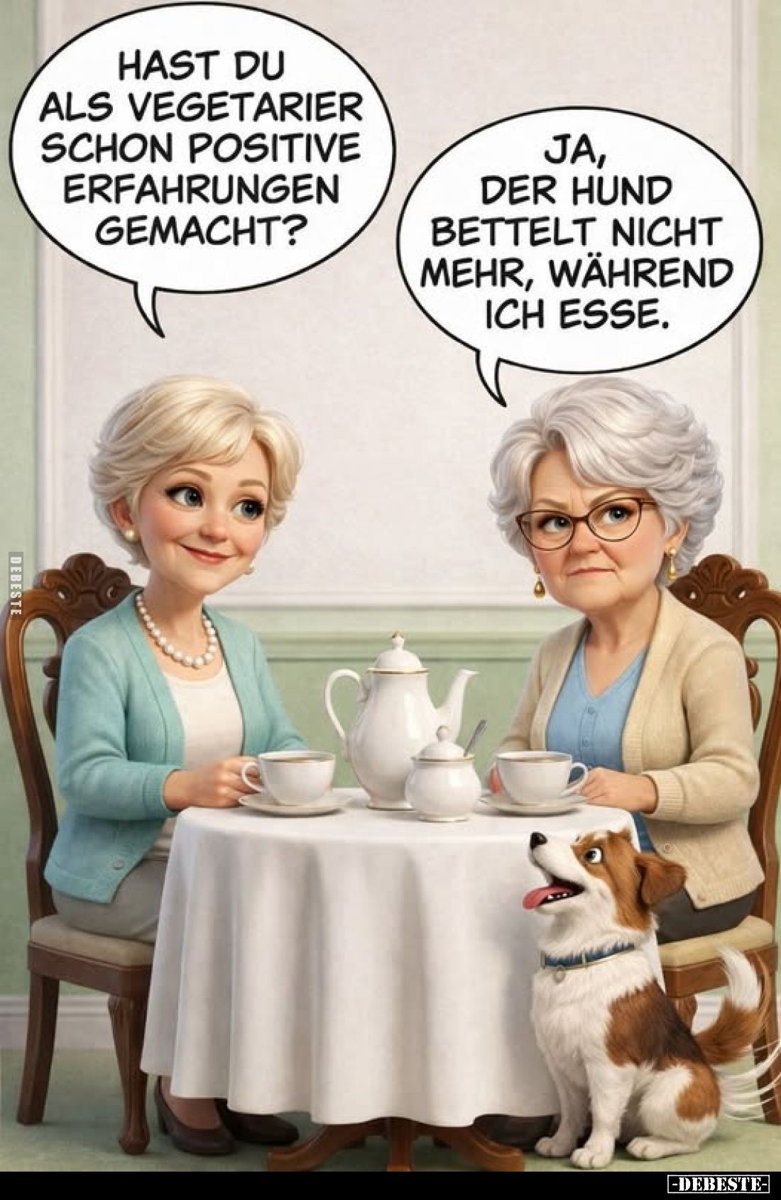 Hast du als Vegetarier schon positive Erfahrungen gemacht?
-
Ja, der Hund bettelt nicht mehr, während ich esse.