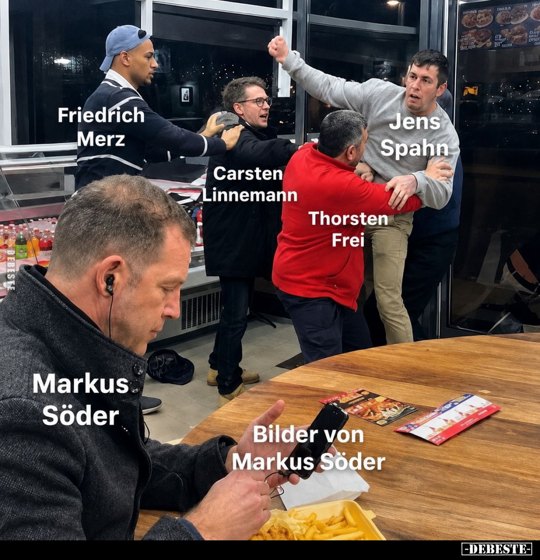 Markus Söder und
Bilder von Markus Söder. - Friedrich Merz,
Jens Spahn,
Carsten Linnemann,
Thorsten Frei.