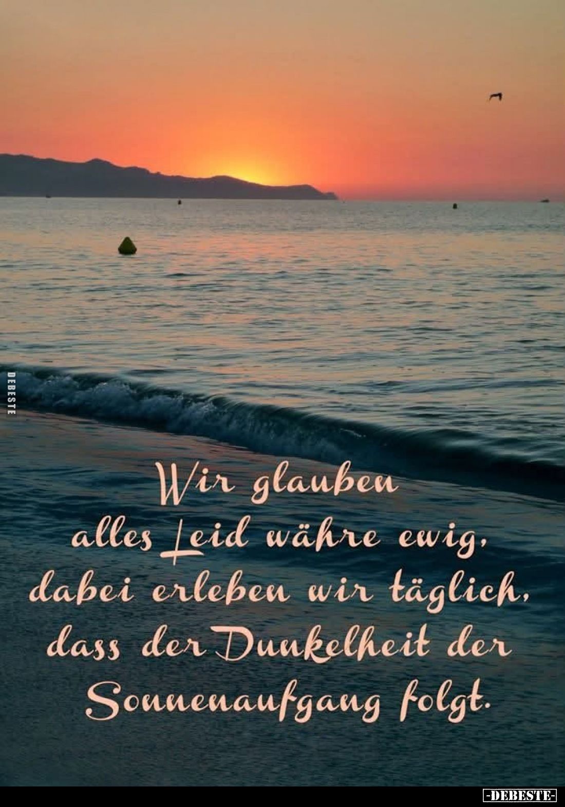 Wir glauben alles Leid währe ewig,
dabei erleben wir täglich,
dass der Dunkelheit der Sonnenaufgang folgt.