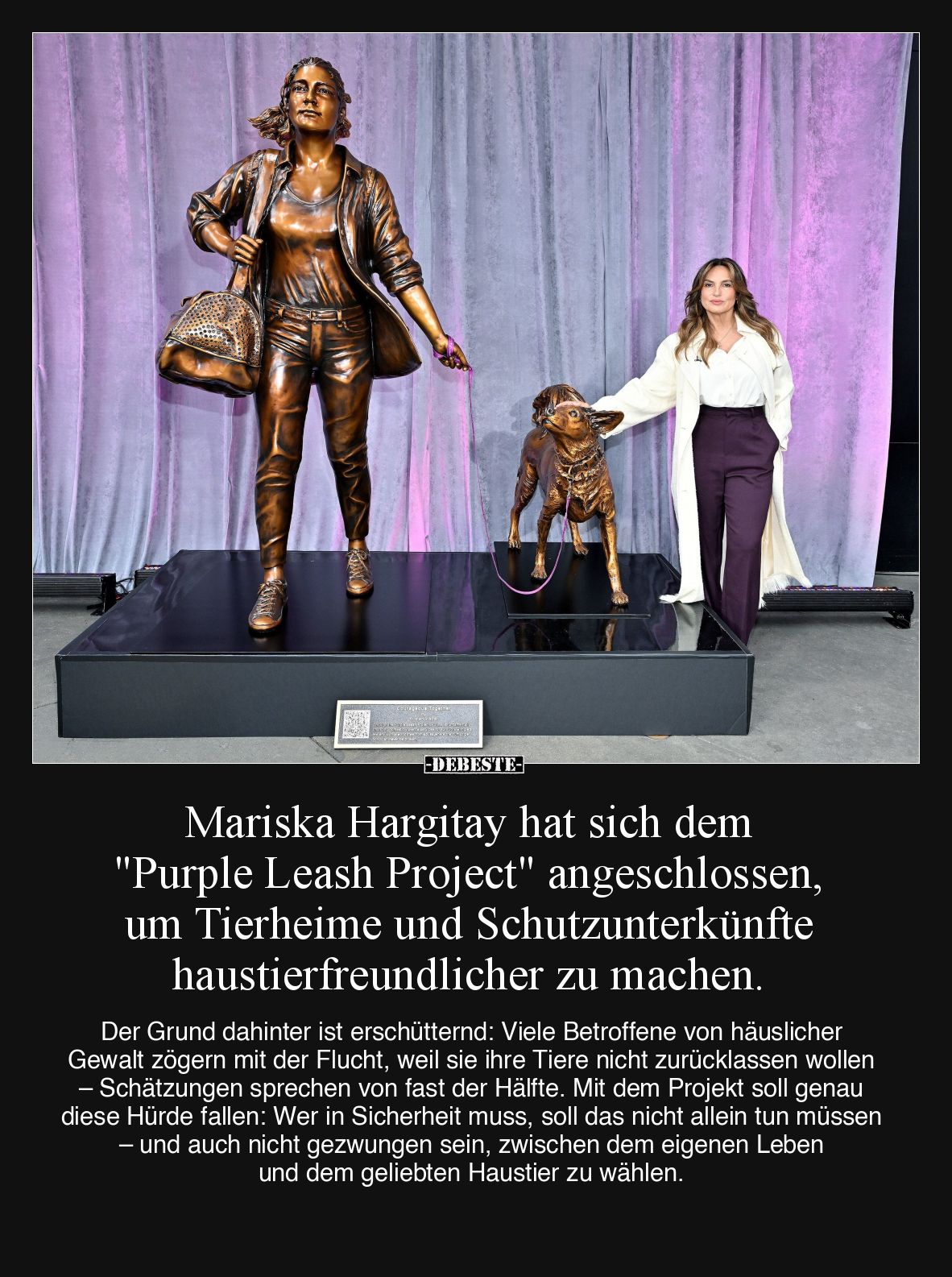 Mariska Hargitay hat sich dem "Purple Leash Project" angeschlossen, um Tierheime und Schutzunterkünfte haustierfreu...
