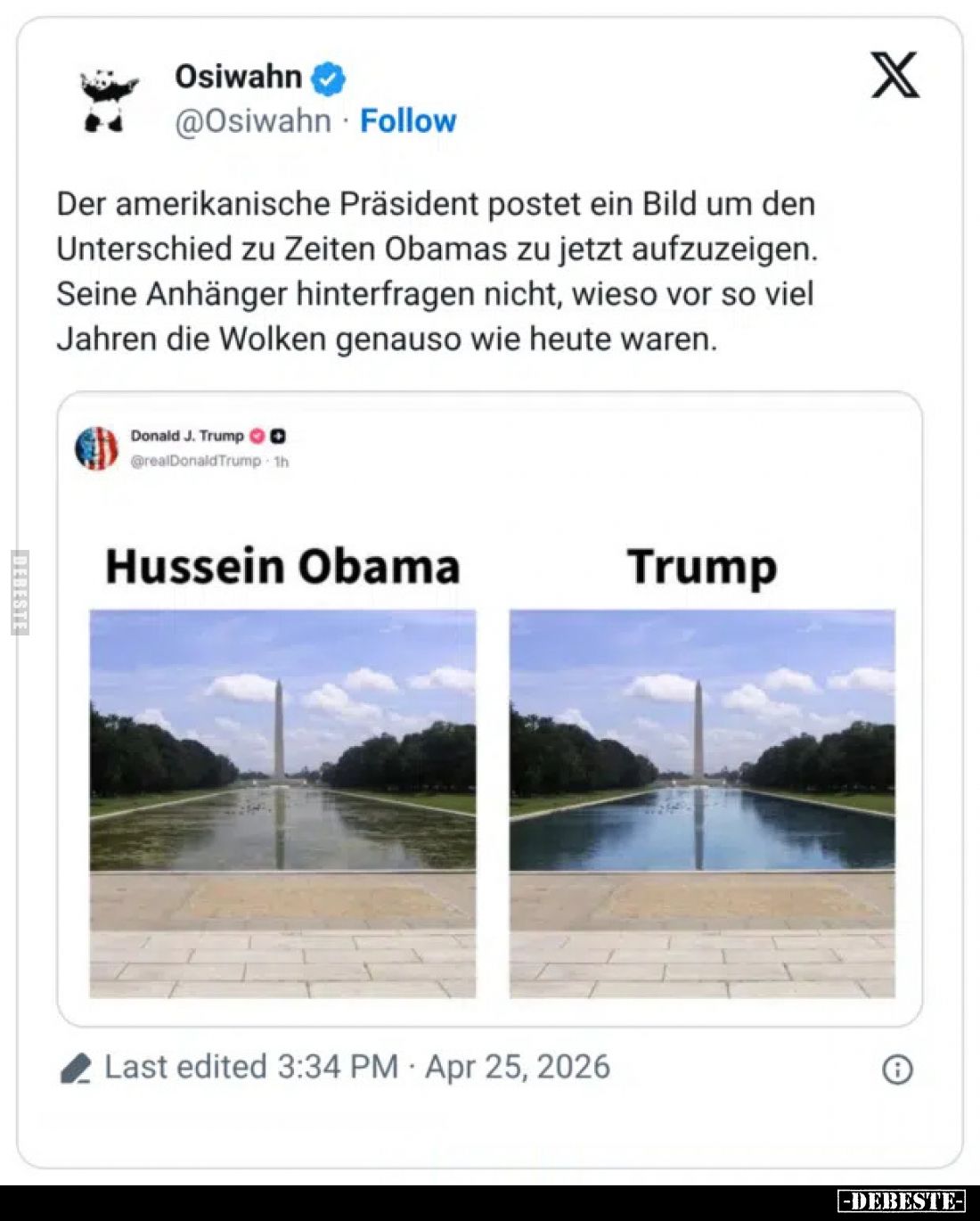 Der amerikanische Präsident postet ein Bild um den Unterschied zu Zeiten Obamas zu jetzt aufzuzeigen. Seine Anhänger hinterfr...