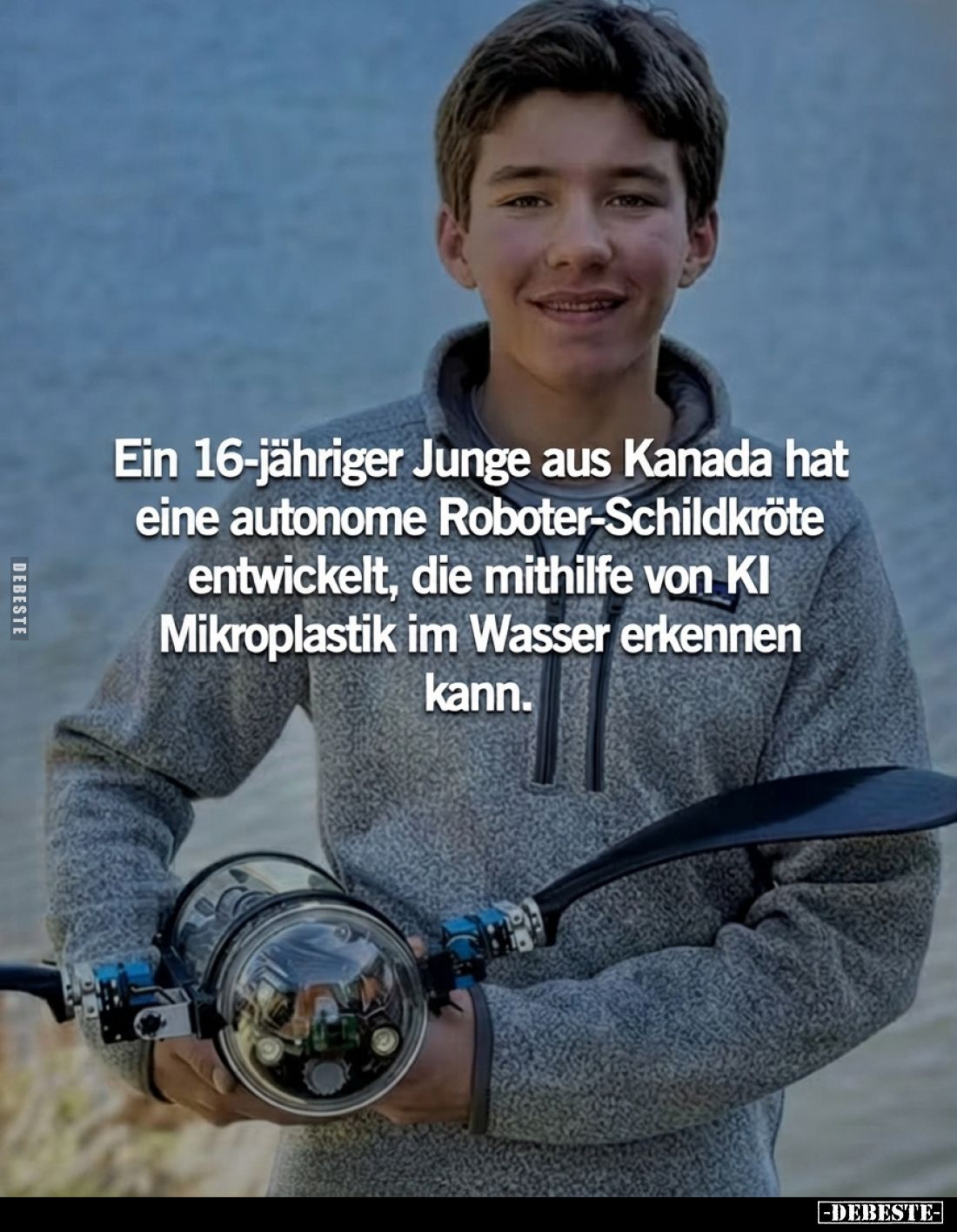 Ein 16-jähriger Junge aus Kanada hat eine autonome Roboter-Schildkröte entwickelt, die mithilfe von KI Mikroplastik im Wasser...