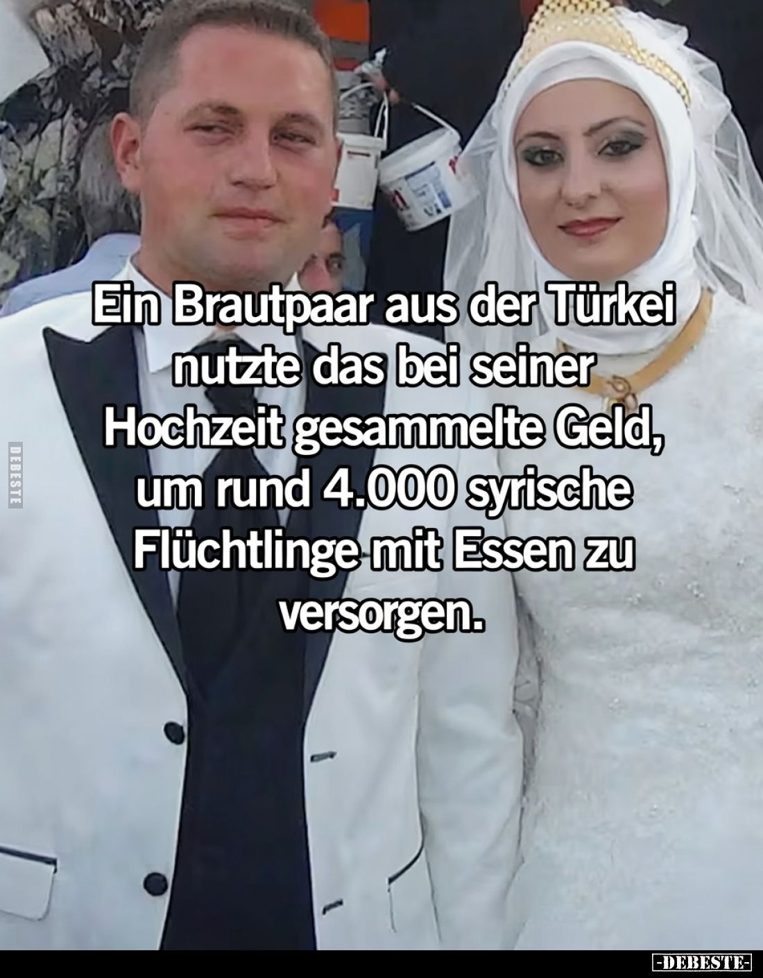 Ein Brautpaar aus der Türkei nutzte das bei seiner Hochzeit gesammelte Geld, um rund 4.000 syrische Flüchtlinge mit Essen zu ...