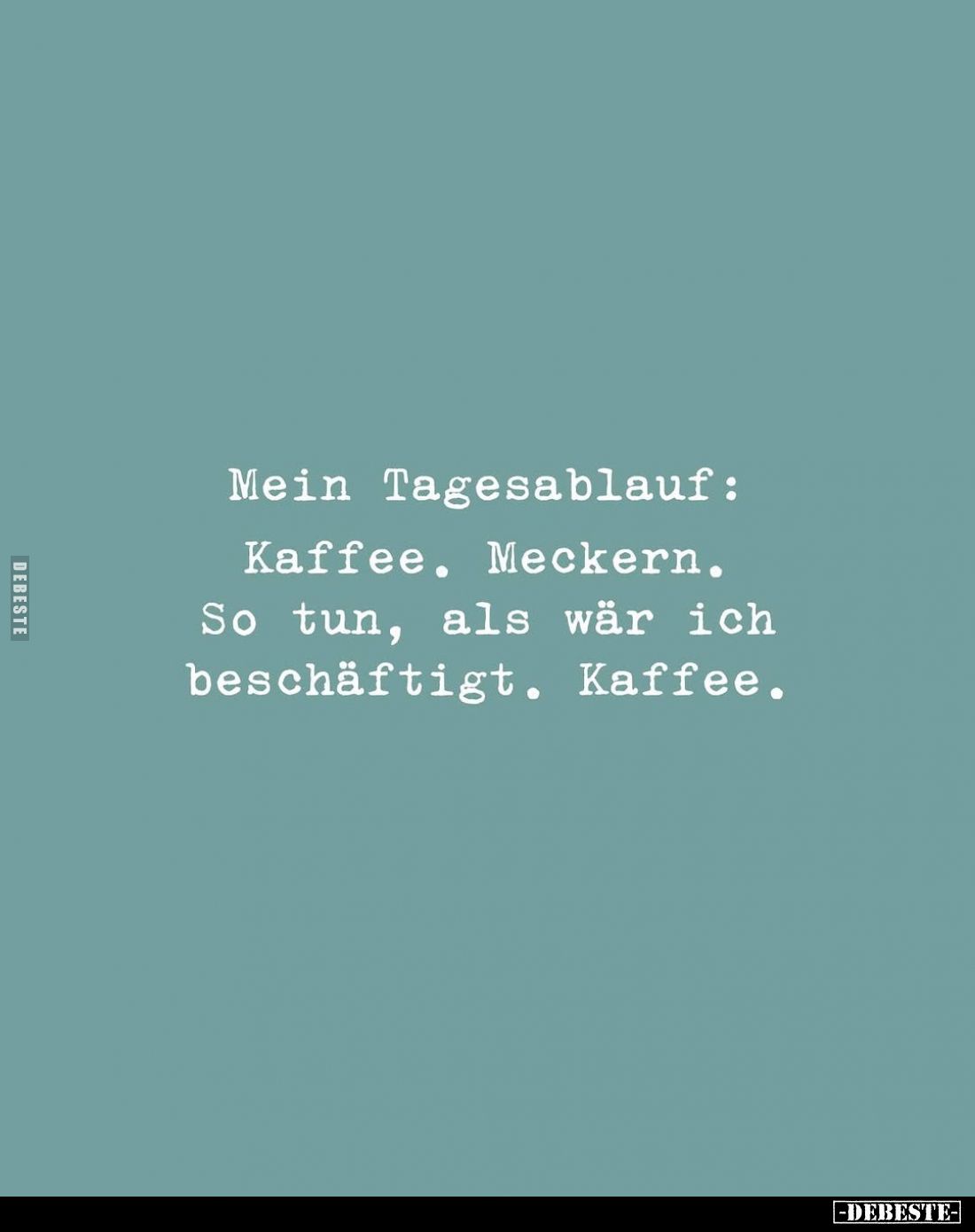 Mein Tagesablauf:
Kaffee. Meckern.
So tun, als wär ich beschäftigt. Kaffee.