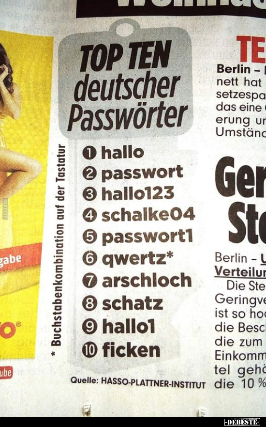 Top Ten deutscher Passwörter.. - Lustige Bilder | DEBESTE.de