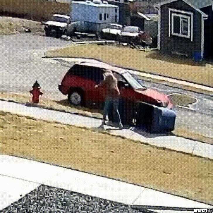 Vom Mülleimerdeckel eine gewischt bekommen..