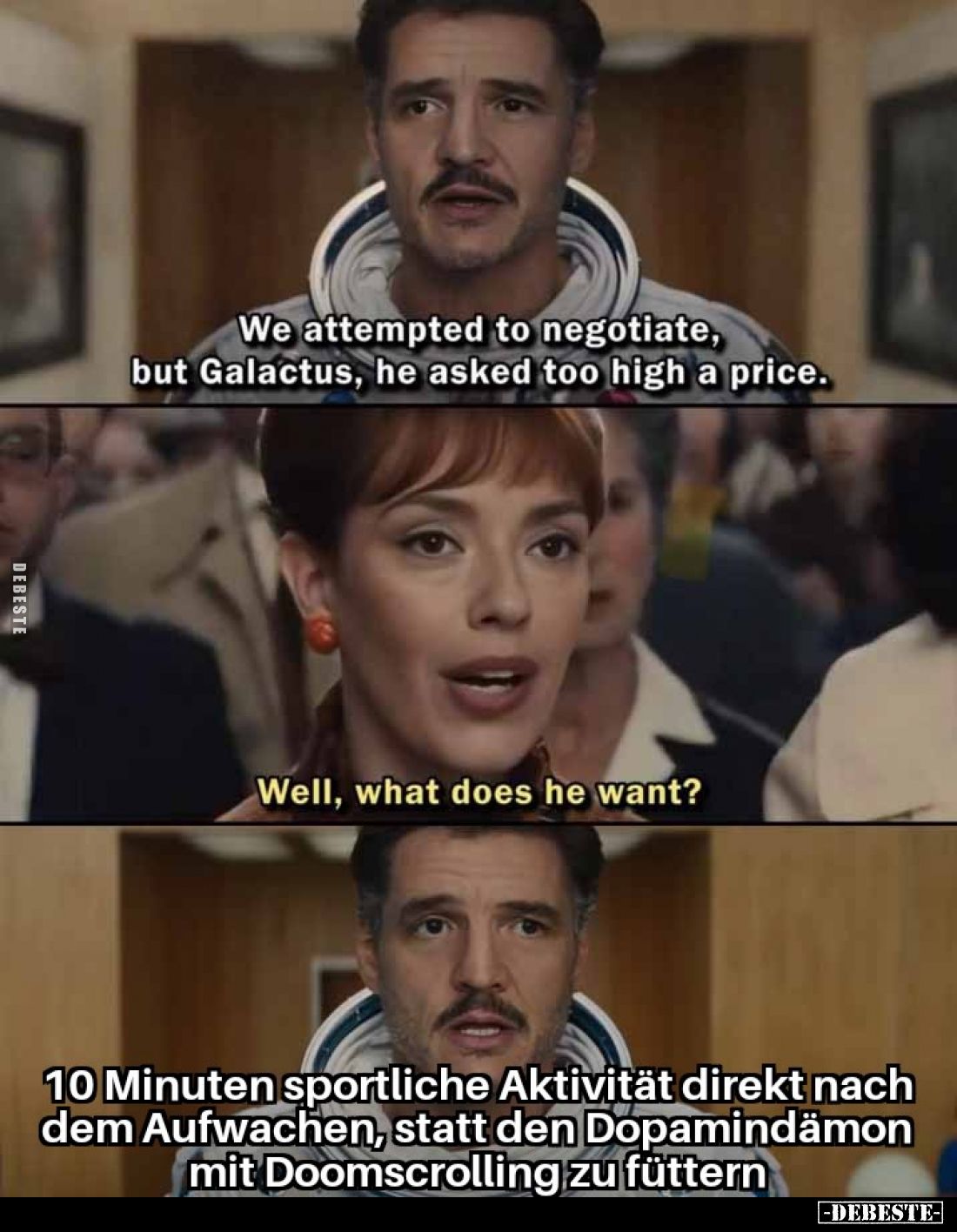 10 Minuten sportliche Aktivität direkt nach dem Aufwachen, statt den Dopamindämon mit Doomscrolling zu füttern
