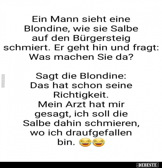 Ein Mann sieht eine Blondine, wie sie Salbe auf den.. - Lustige Bilder | DEBESTE.de