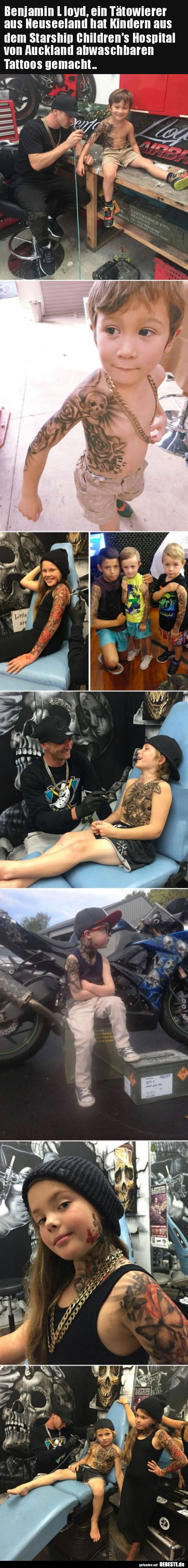 Benjamin Lloyd, ein Tätowierer aus Neuseeland hat Kindern..