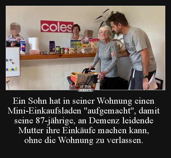 Ein Sohn hat in seiner Wohnung einen Mini-Einkaufsladen..