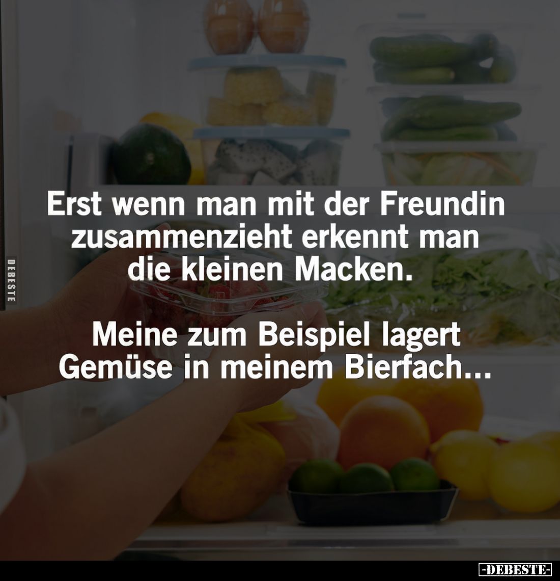Erst wenn man mit der Freundin zusammenzieht erkennt man die kleinen Macken.
Meine zum Beispiel lagert Gemüse in meinem Bier...