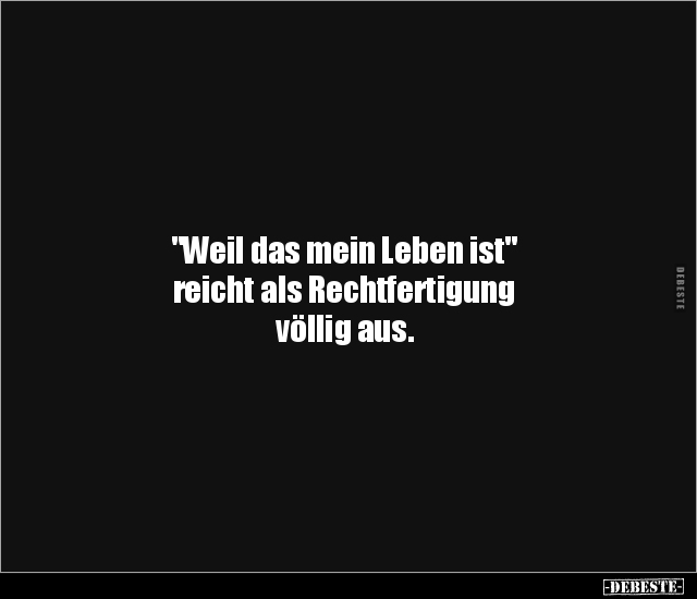 "Weil das mein Leben ist" reicht als Rechtfertigung.. - Lustige Bilder | DEBESTE.de