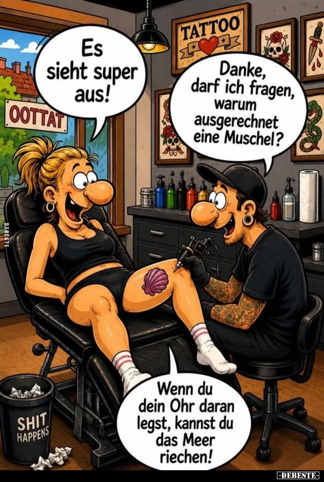 Es sieht super aus!

Danke, darf ich fragen, warum ausgerechnet eine Muschel?

Wenn du dein Ohr daran legst, kannst du da...