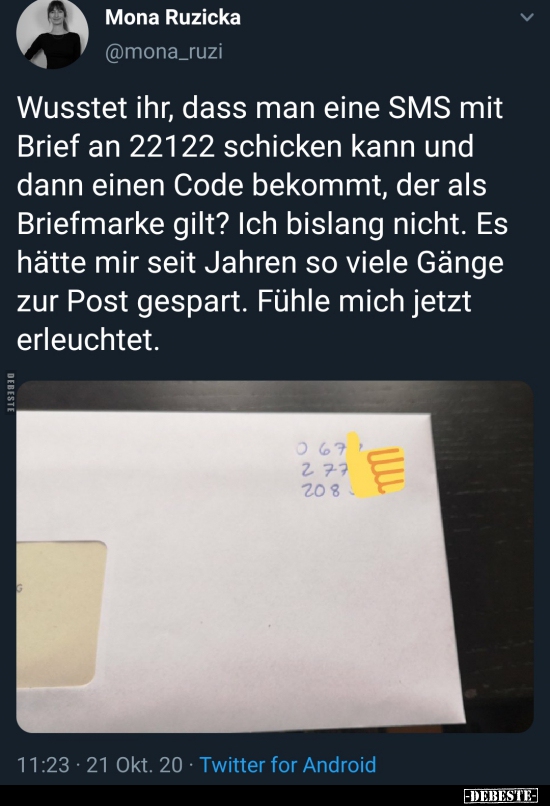 Wusstet ihr, dass man eine SMS mit Brief an 22122 schicken.. - Lustige Bilder | DEBESTE.de