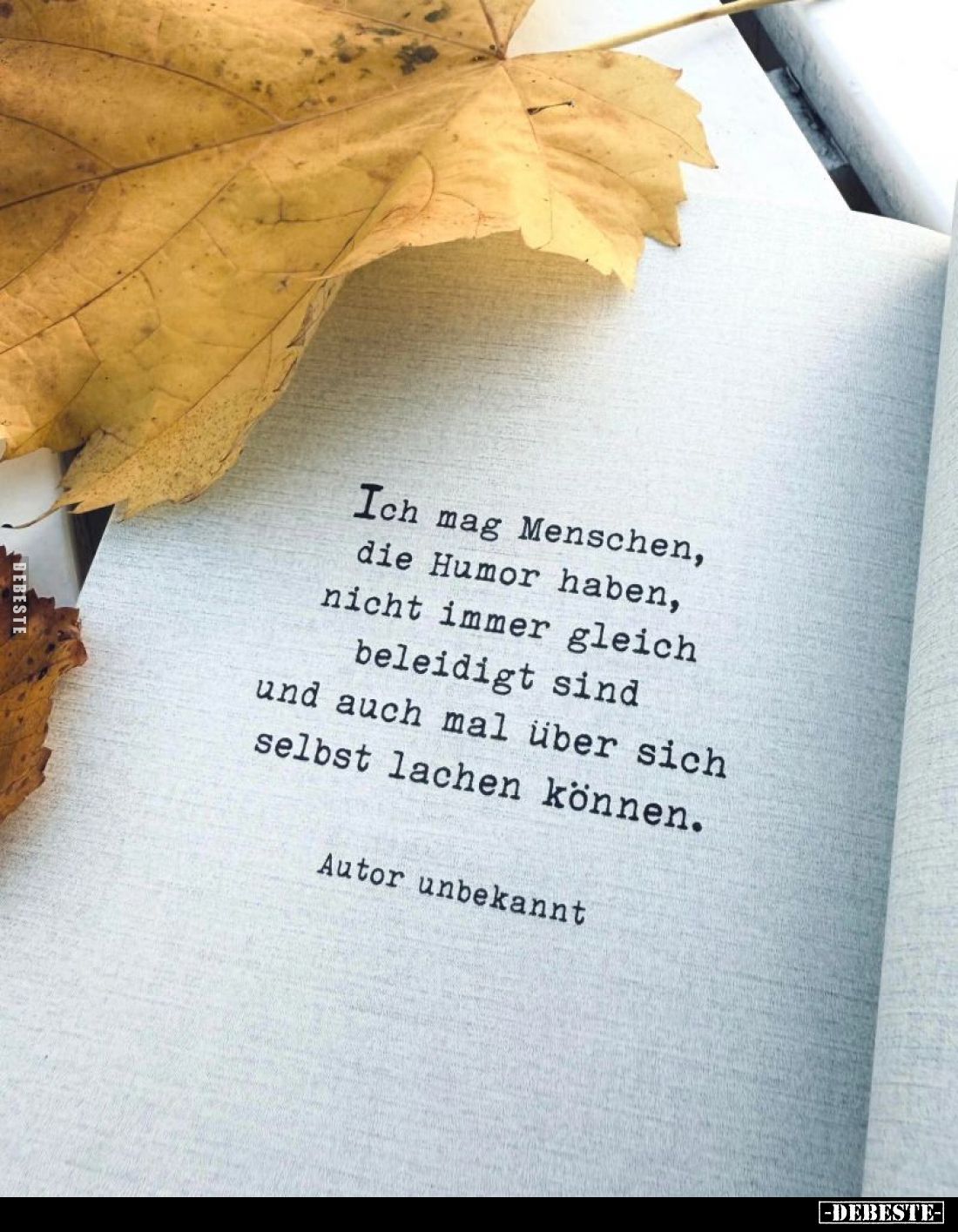 Ich mag Menschen, die Humor haben, nicht immer gleich beleidigt sind und auch mal über sich selbst lachen können.