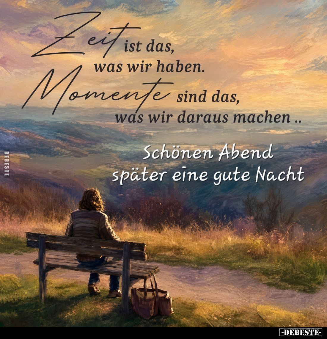 Zeit ist das, was wir haben. Momente sind das, was wir daraus machen ..
Schönen Abend später eine gute Nacht
