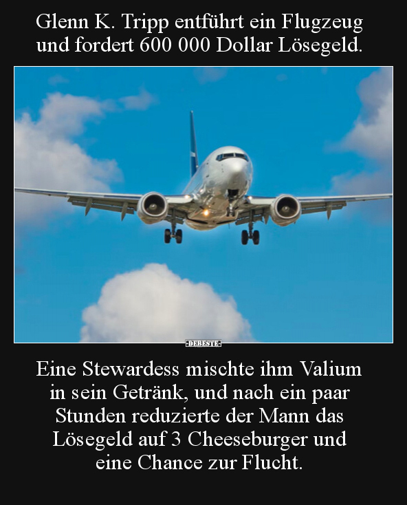 Glenn K. Tripp entführt ein Flugzeug und fordert 600 000.. - Lustige Bilder | DEBESTE.de