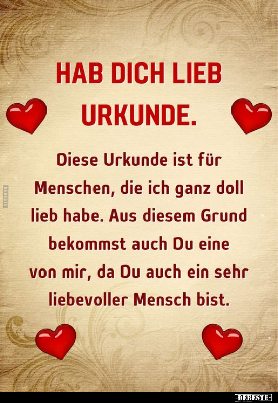 Hab dich lieb Urkunde. Diese Urkunde ist für Menschen.. - Lustige Bilder | DEBESTE.de