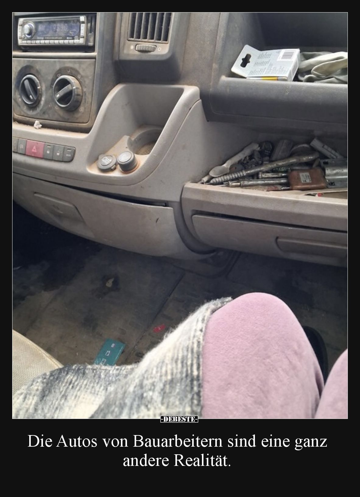 Die Autos von Bauarbeitern sind eine ganz andere Realität.